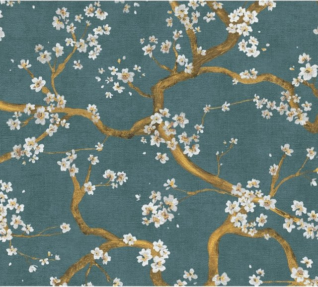A.S. Création Vliestapete Blütenmuster Floral in Blau-Gold, B: 0,53 m x L: 10,05 m - Bild 1