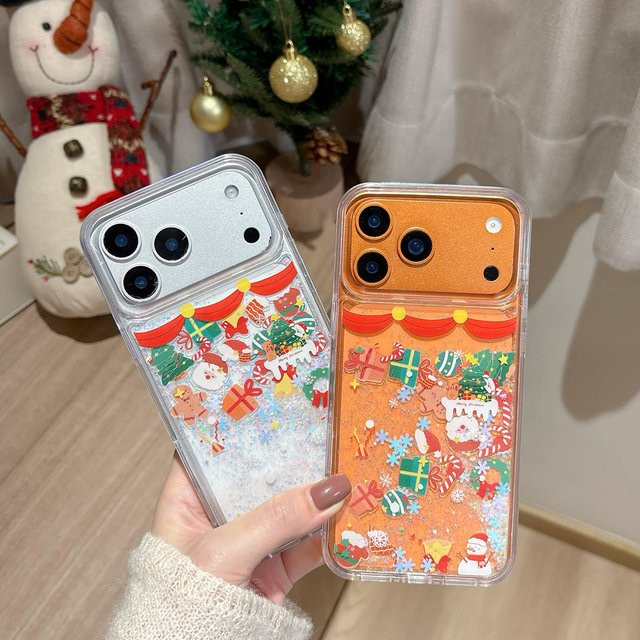 Weihnachtliche iPhone Hülle mit flüssigen Treibsand-Pailletten und verschiebbaren Schneeflocken in Blau für iPhone 17 bis 11 Pro Max - Bild 1