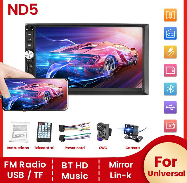 ND5 Universal 2Din 7 Zoll HD Touchscreen Auto Radio MP5 Stereo Empfänger mit GPS, Bluetooth, Multimedia Video Player und Spiegel Link in Schwarz - Bild 1