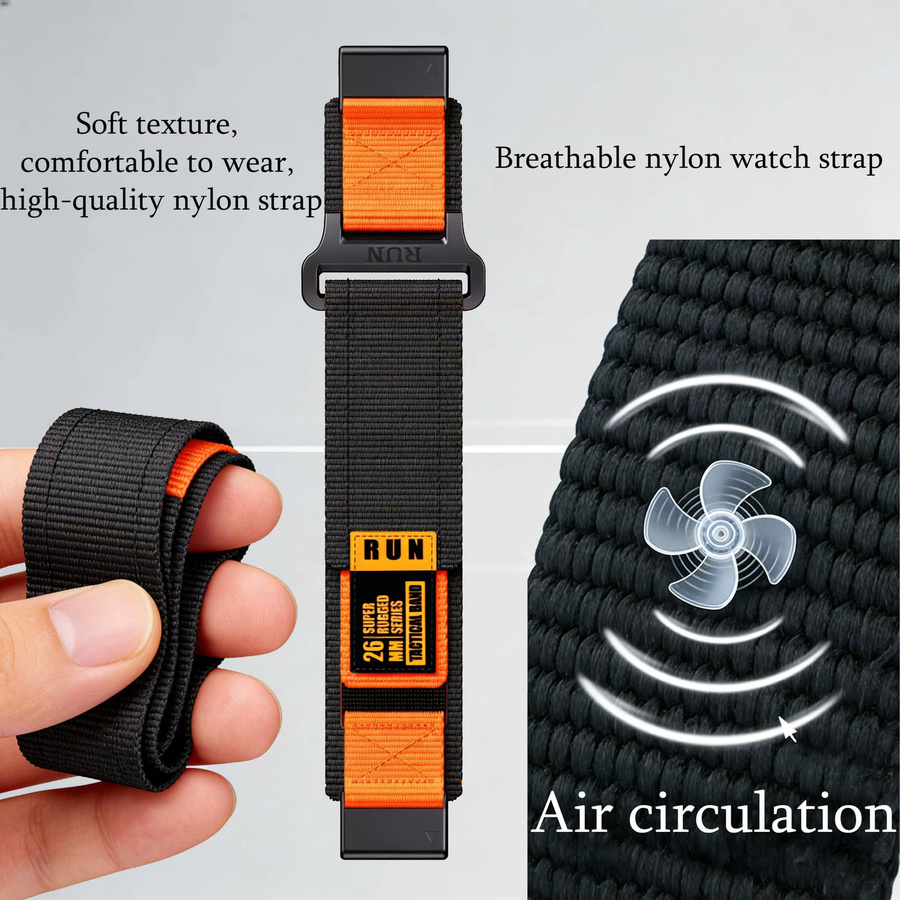 Runcool Uhrenarmband Nylon, Schwarz, 22mm, 26mm - Bild 4