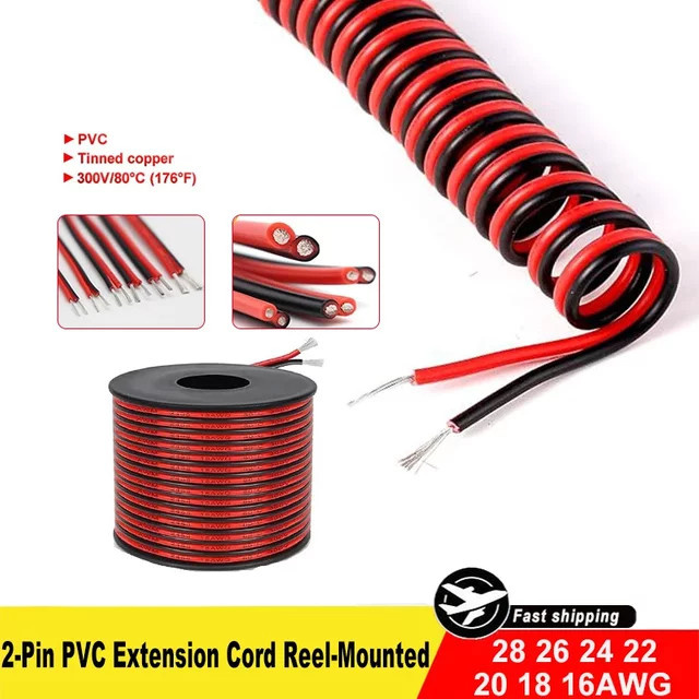 Bytebattle 2-adriges PVC-verzinntes Kupfer-Elektrokabel auf Spule, Rot-Schwarz Doppelparallel-Kabel - Bild 1