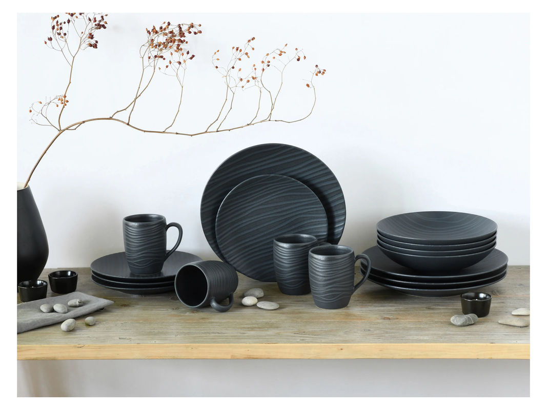 CreaTable Kombiservice Waves in Schwarz aus Steinzeug, 16-teilig - Bild 5
