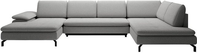 Vente-unique Schlafsofa Archibald in Grau mit L-Form und Strukturstoff - Bild 1