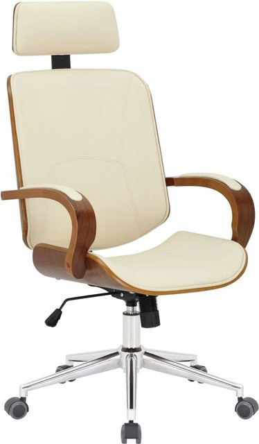 DELUKE Chefsessel KINGO Ergonomischer Bürostuhl aus Kunstleder und Metall in Walnuss/Creme, B/T/H: 70 x 70 x 118 cm - Bild 1