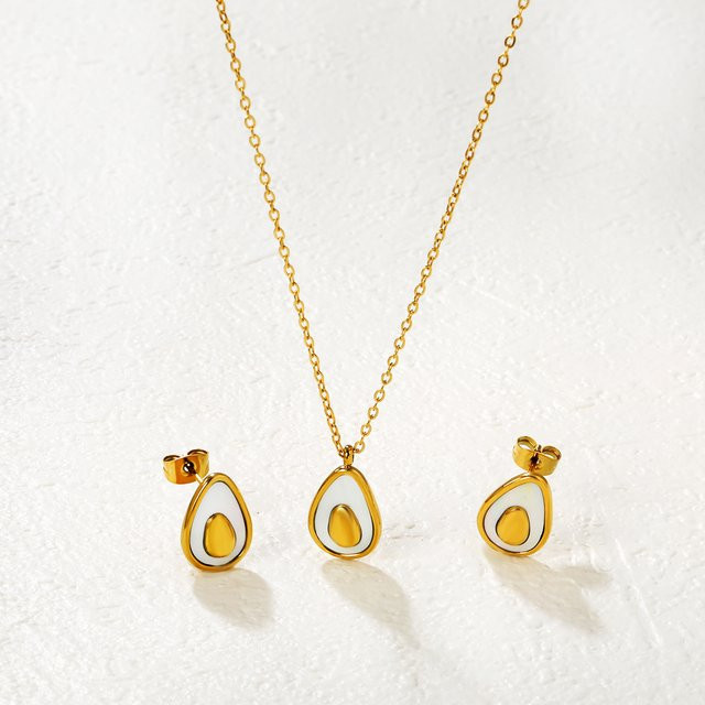 LUXUSTEEL Schmuckset Edelstahl, Avocado-Anhänger-Halskette, Ohrringe, Damen - Bild 1