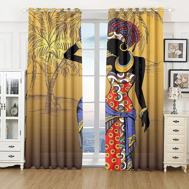 Yiran Furniture Set aus 2 dünnen Fenstervorhängen mit ägyptischem ethnischem Design in Rot und Multicolour, Höhe: 130 cm, Breite: 50 cm - Bild 1
