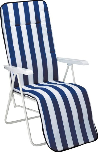 Barths Relax-Liegestuhl Chiemsee mit Auflage, blau-weiß gestreift, Stahlrohrgestell - Bild 1