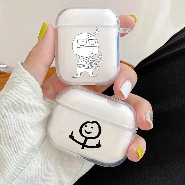 Transparente Kopfhörer-Schutzhülle mit lustigem Cartoon-Linien-Mann Design für Apple AirPods 4, 3, 2 und 1 - Bild 1