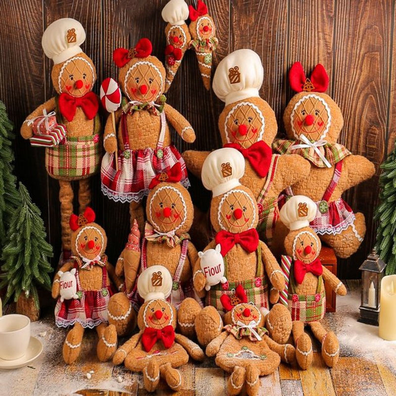 Hängende Lebkuchenmann Stoffpuppe als Weihnachtsdekoration in mehrfarbigem Landhaus-Design - Bild 1