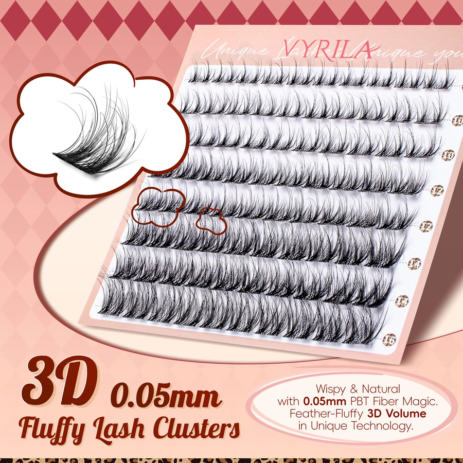 VYRILA Wimpern-Cluster D-Curl 3D Wispy Einzelwimpern, Black, Unisex - Bild 3