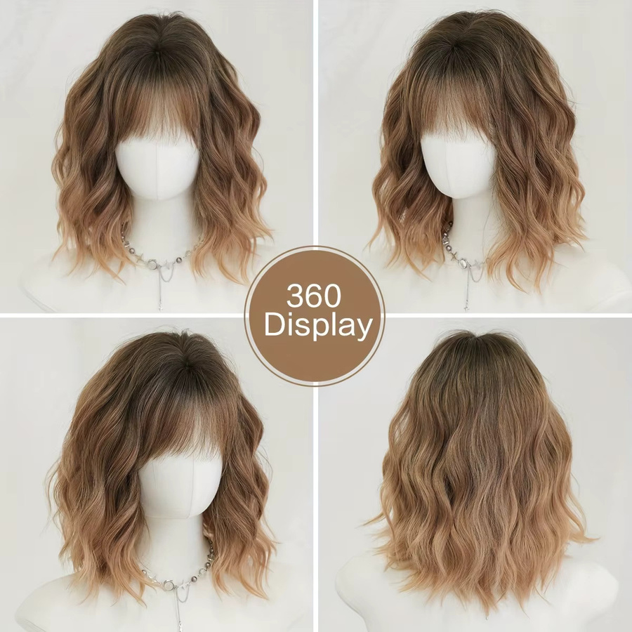 7JHH WIGS Bob-Perücke, kurze Wasserwelle, Ombré-Orange-Braun, Damen - Bild 2