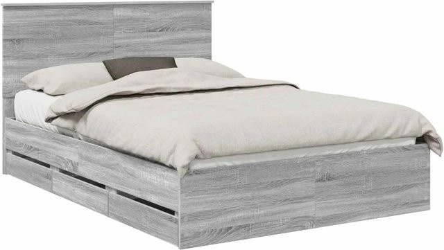 vidaXL Bettrahmen mit Schubladen in Grau Sonoma, modernes Bett aus Holz, B/T/H: 140 x 200 x 143 x 203 cm - Bild 1
