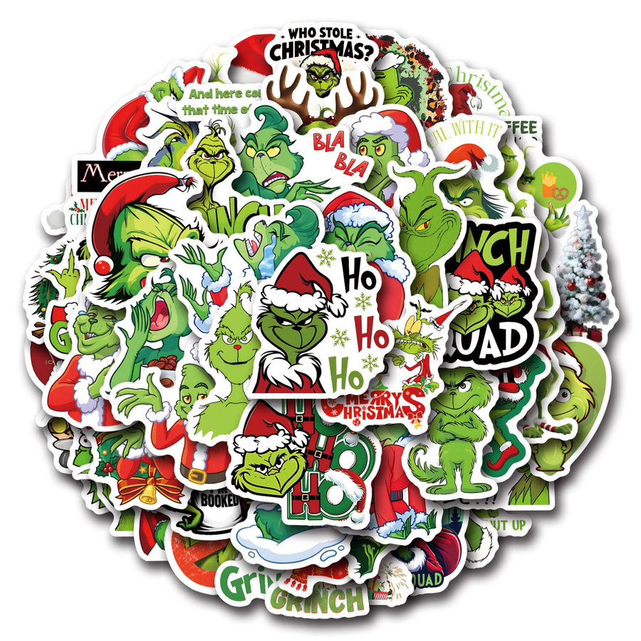 55 Grinch Weihnachts-Doodle-Aufkleber für Notizbücher, Koffer und Handys, Mehrfarbig - Bild 2