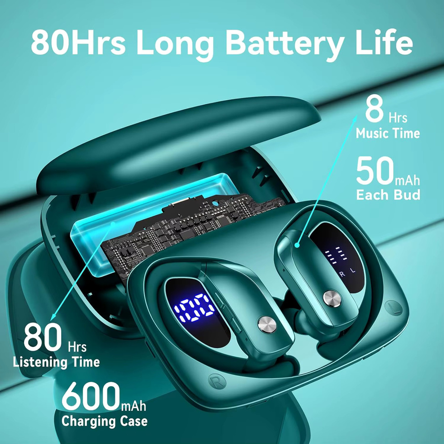 Arikasen Kabellose Over-Ear Bluetooth-Kopfhörer in Schwarz mit 80 Stunden Spielzeit, LED-Display-Etui und Mikrofon für Stereo-Sound - Bild 4