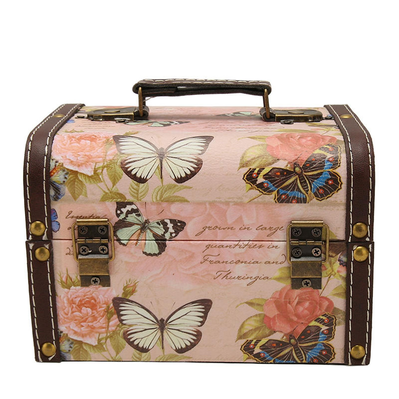 Neoglint Schatztruhe Box mit Schmetterlingsmuster in Rosa und Beige aus Holz und PU Leder - Bild 7
