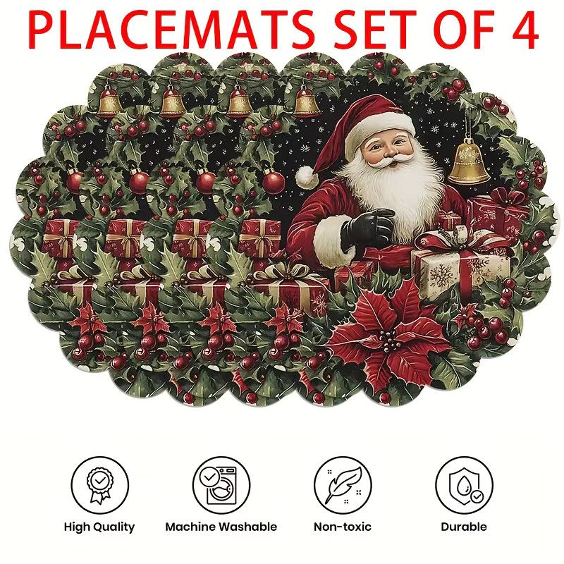 VIKAMA Weihnachtsmann Tischsets mit gewellten Kanten für Weihnachtsfeier und Tischdekoration - Bild 2