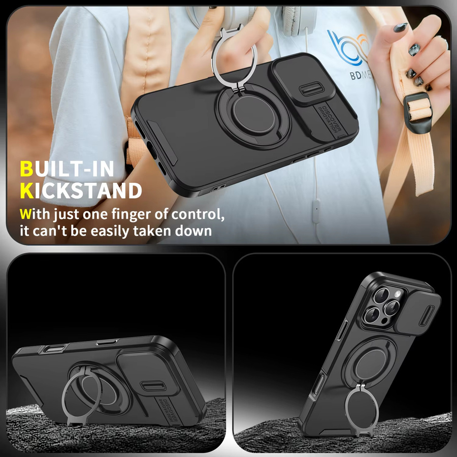 Robuste Panzerhülle mit magnetischer Halterung und Schiebe-Kameraschutz für Apple iPhone 11 bis 17 Pro Max Plus in Schwarz und Lila - Bild 4