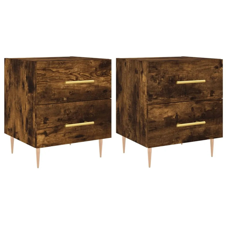 vidaXL Nachttische 2er Set in Räuchereiche, modernes Design aus Holzwerkstoff und Eisen, B/T/H: 40 x 35 x 47,5 cm - Bild 2