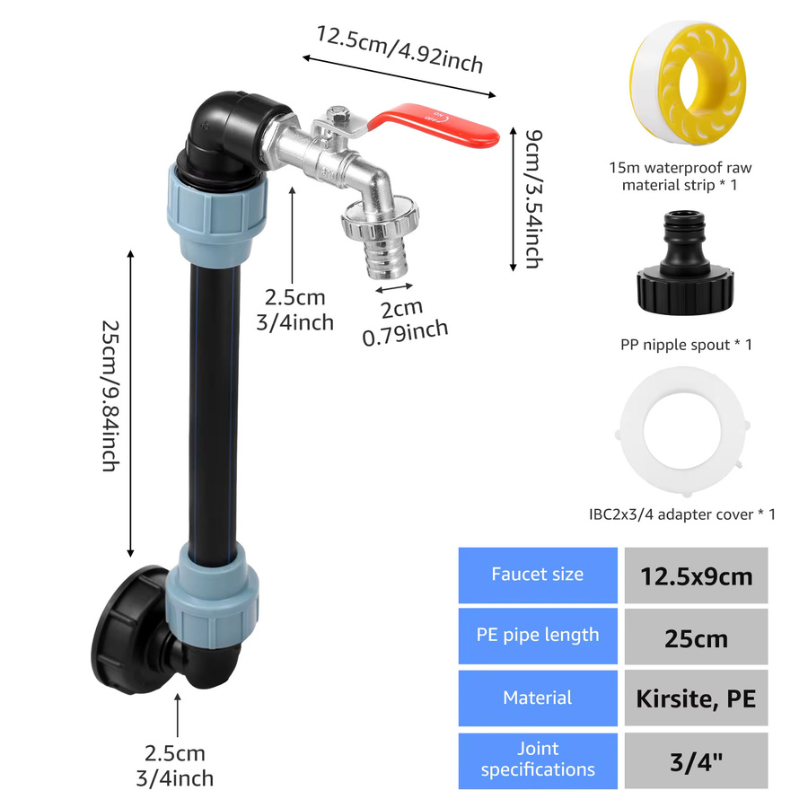 IBC Tank Schwanenhals mit 3/4 Zoll Auslasshahn aus Zinklegierung in Silber für 1000L Regenfässer - Bild 2
