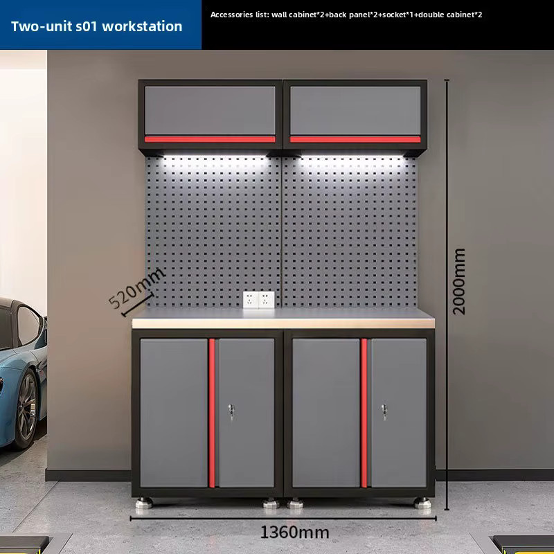 Schwerlast-Werkzeugschrank-Kombination für die Autoreparatur in Grau, B/T/H: 200 x 136 x 52 cm - Bild 3
