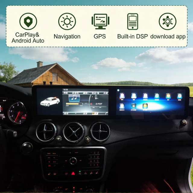 MZ Dual-Screen-Autoradio mit Multimedia-Bildschirm und GPS für Mercedes Benz GLA CLA A/B-Klasse W176 X117 X156 W463 W246 in Schwarz mit Car Play - Bild 1