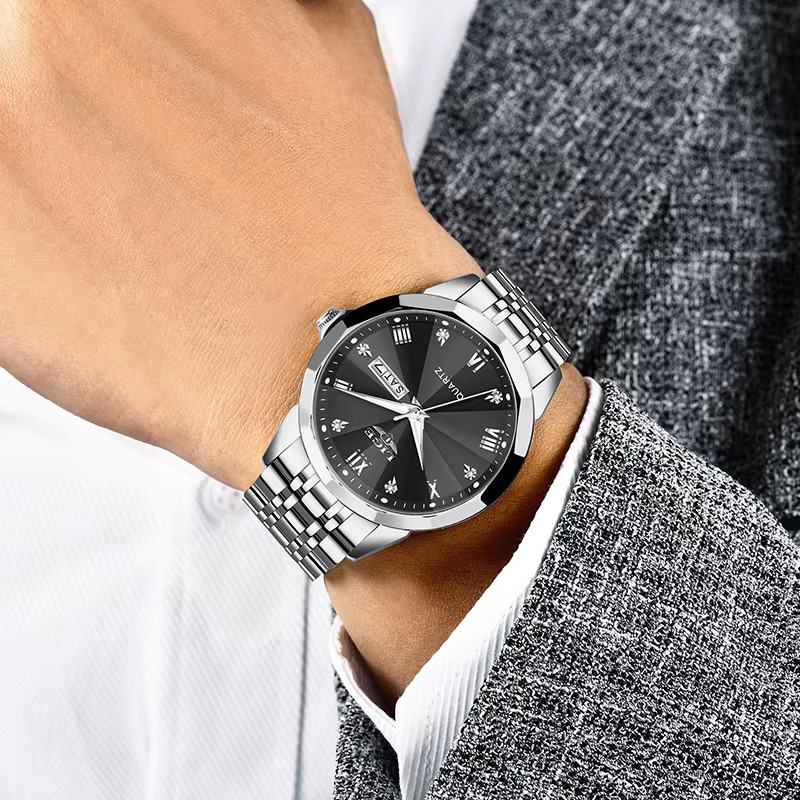 LIGE Armbanduhr Quarz, Edelstahl, Schwarz, Herren, Datum - Bild 5