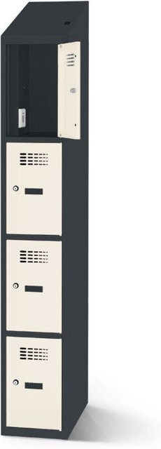 rotstahl Fächerschrank mit Ladefunktion und 4 Fächern, Farbe Weiß, Korpus Anthrazitgrau, B: 30 cm, H: 200 cm - Bild 1