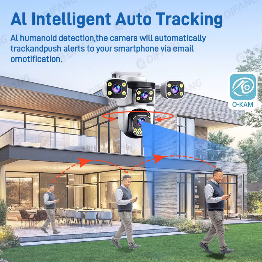 DiFang WLAN PTZ Smart Überwachungskamera mit 20MP Auflösung, 4 Linsen, 5X Zoom, KI Auto-Tracking und Nachtsicht in Weiß - Bild 4