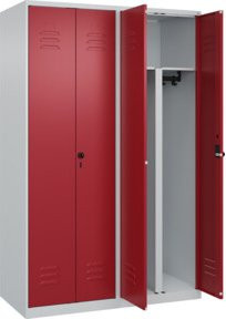 C+P PSA Doppel-Spind Classic PLUS mit 4 Abteilen, Farbe Lichtgrau und Rubinrot, B/H/T: 120 x 185 x 50 cm, mit Sicherheits-Drehriegel und Kleiderstange - Bild 1