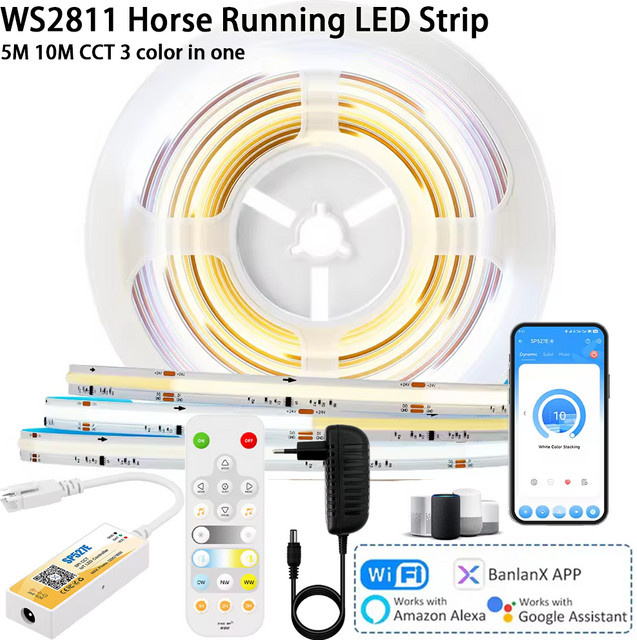 YSRSAI WS2811 CCT Lauflicht-LED-Band mit Wasserfluss-Effekt, 24V Multicolor LED-Streifen mit WLAN Mini-LED-Controller und App-Steuerung für Alexa - Bild 1