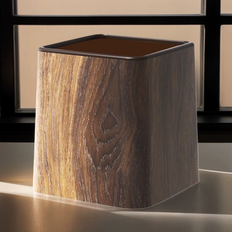 Schreibtisch-Mülleimer mit Deckel aus Holz in Braun, B/T/H: 14,7 x 14,7 x 15,3 cm - Bild 2
