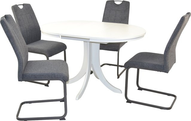 Möbel direkt online 5-teilige Essgruppe aus Buche in Weiß mit Auszugsfunktion und rundem Tisch - Bild 1