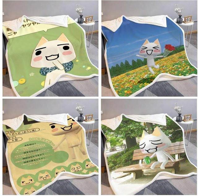 I-Inoue Toro Flauschige Katzen-Decke aus Flanell in Weiß und Grün für Bett und Sofa - Bild 1
