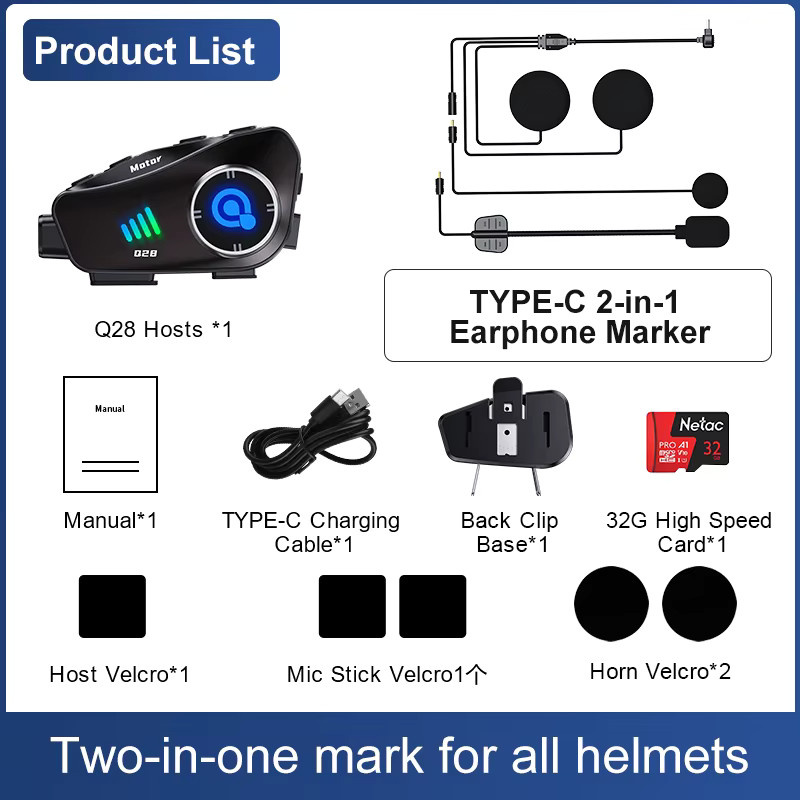 kebidumei Q28 Motorradhelm Bluetooth Headset mit 1080P HD Drahtloser Kamera, Superweitwinkelobjektiv und IP66 Wasserdichtem WiFi Videorecorder in Schwarz - Bild 5