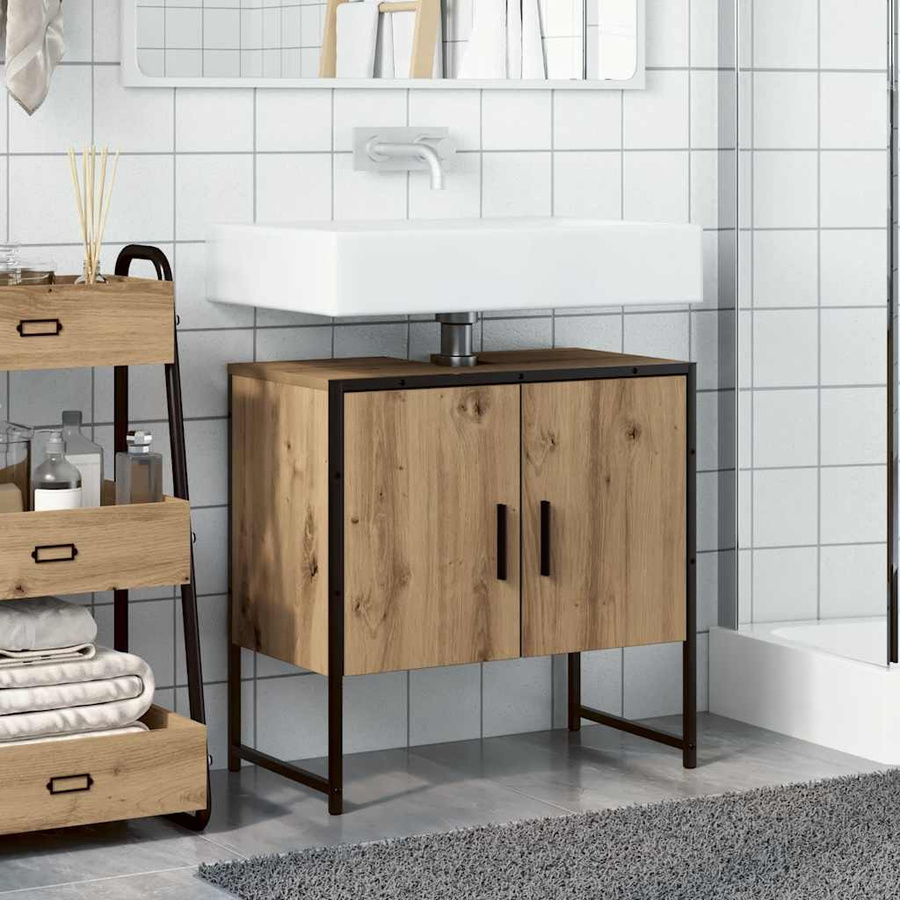 vidaXL Waschbeckenunterschrank Artisan Eiche, Braun, B/T/H: 60 x 33 x 60 cm - Bild 4