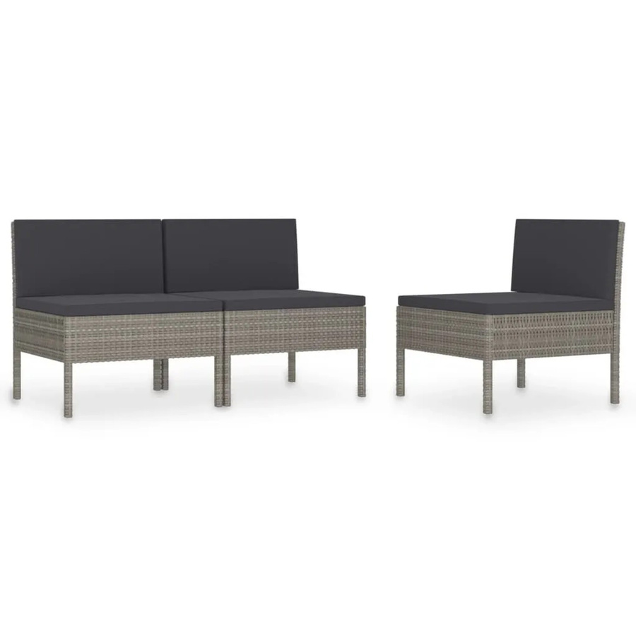 Furnicato Gartenstuhl Set aus 3 Stück aus Poly Rattan in Grau mit Auflagen - Bild 2