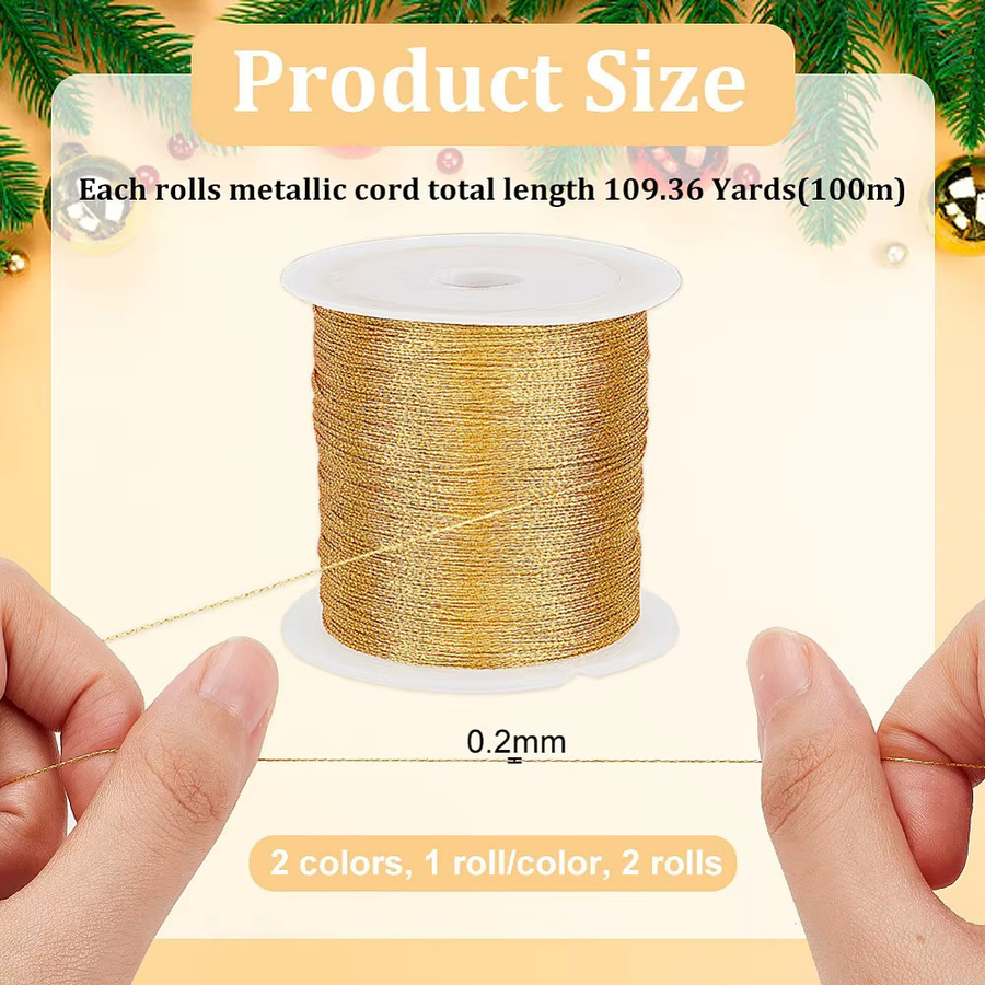 Metallische Kordel für die Schmuckherstellung, rund, 0,2 mm, 2 Rollen in Gold und Multicolour, 100 m pro Rolle - Bild 2