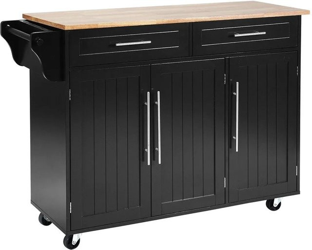 Costway Küchenwagen mit Rollen und Schubladen in Schwarz, moderner Küchentrolley aus Holz und MDF, B/T/H: 76,0 x 46,0 x 122,0 cm - Bild 1