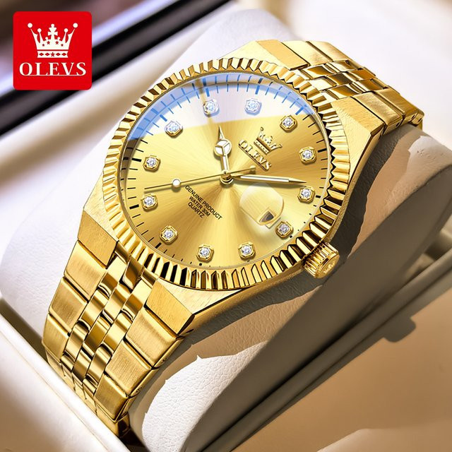 OLEVS Armbanduhr Quarz, Edelstahl, Diamant, Gold, Herren - Bild 1