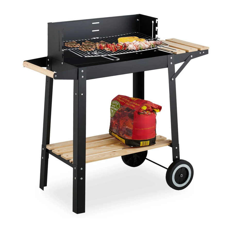 Relaxdays Grillwagen aus Stahl und Kiefernholz in Schwarz und Natur, fahrbarer Holzkohlegrill mit Ablagen, B/T/H: 86 x 80,5 x 42 cm - Bild 2