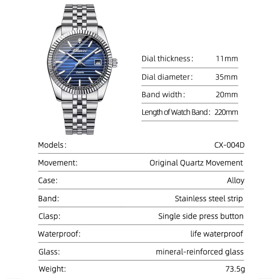 CHENXI Armbanduhr Quarz, Edelstahl, Blau, Herren - Bild 5
