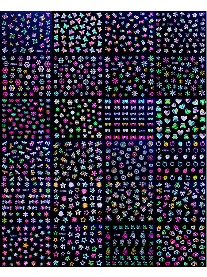 MAGT Nagelkunstaufkleber, Neon, Glänzend, Schmetterling, Herz, Blume - Bild 2