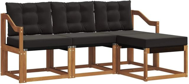 vidaXL Outdoor-Sofagarnitur 4-teilbig aus Akazienholz und Textilene in Schwarz und Natur mit Kissen und Armlehnen - Bild 1
