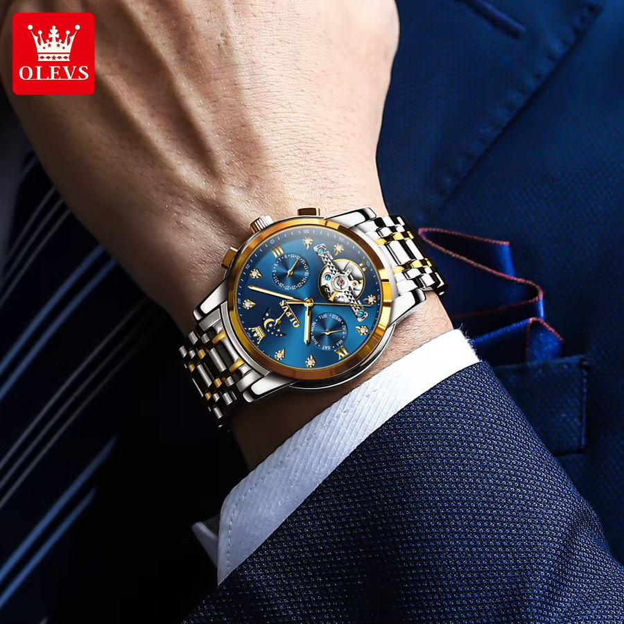 OLEVS Armbanduhr Automatik, Edelstahl, Blau, Herren - Bild 3