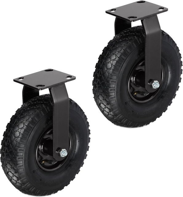 Relaxdays Bockrollen 2er Set aus Stahl in Schwarz, luftbereift, Durchmesser: 29 cm - Bild 1