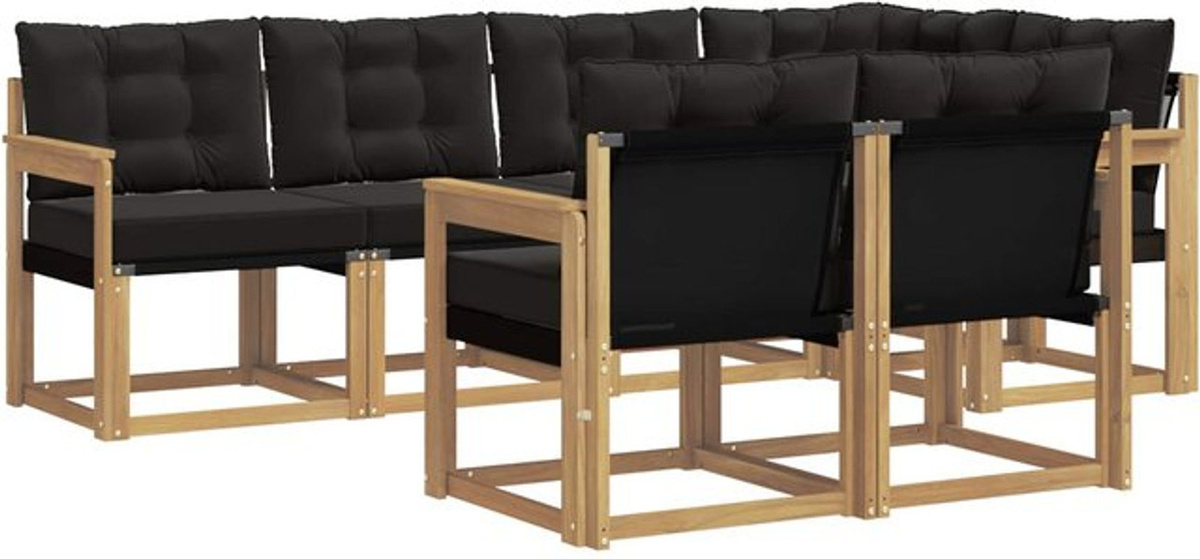 vidaXL Outdoor-Sofagarnitur aus Akazie und Textilene mit 7-teiligem Set in Weiß und Schwarz, modernes Loungemöbel-Set - Bild 1