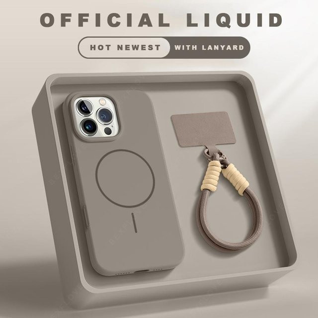 Apple Silikon Handyhülle mit Lanyard und MagSafe für iPhone 15, 14, 16, 13, 12, 11 Pro Max Plus in Grau - Bild 1