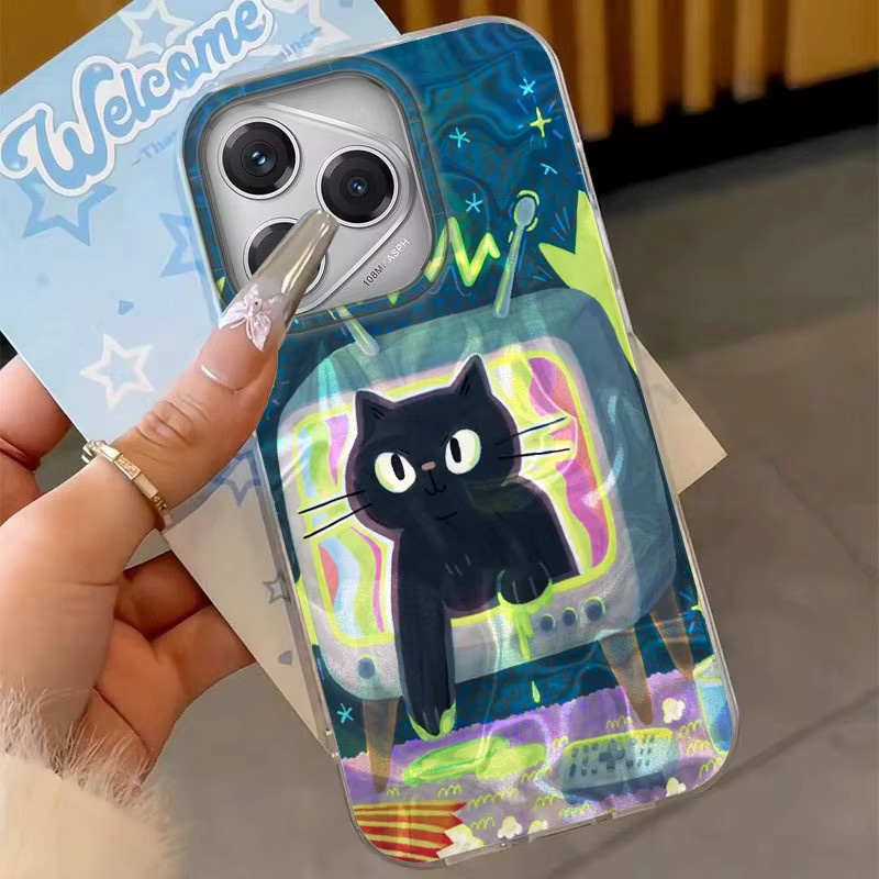 Handyhülle mit Schwarzer Katze und Blumen Motiv für Honor Modelle in Schwarz und Multicolour - Bild 2