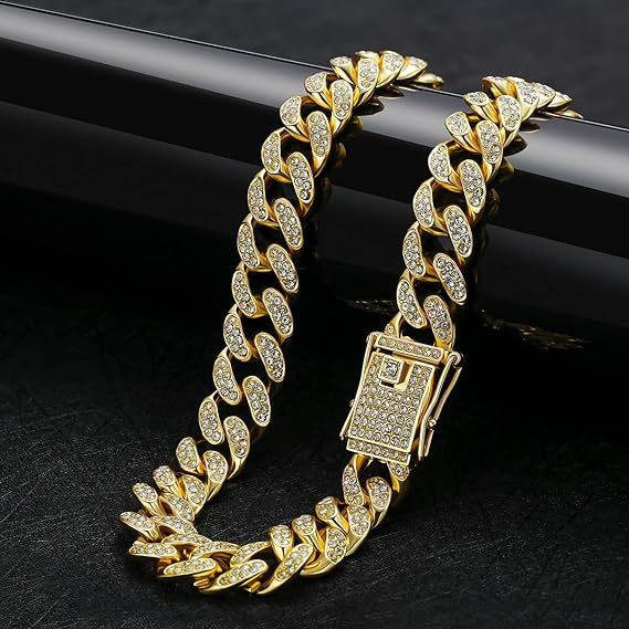 Kubanische Halskette, künstliche Diamanten, gold, 20cm, Unisex - Bild 1