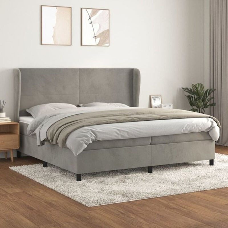 Vidaxl Boxspringbett mit Matratze aus Samt in Grau B/T/H: 200 x 200 x 118 cm - Bild 1
